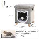 Casa para Gatos 2 em 1 com Apoio para os Pés com Almofada Amovível e Almofada para Arranhar 35,5x35,5x42,5 cm Cinza