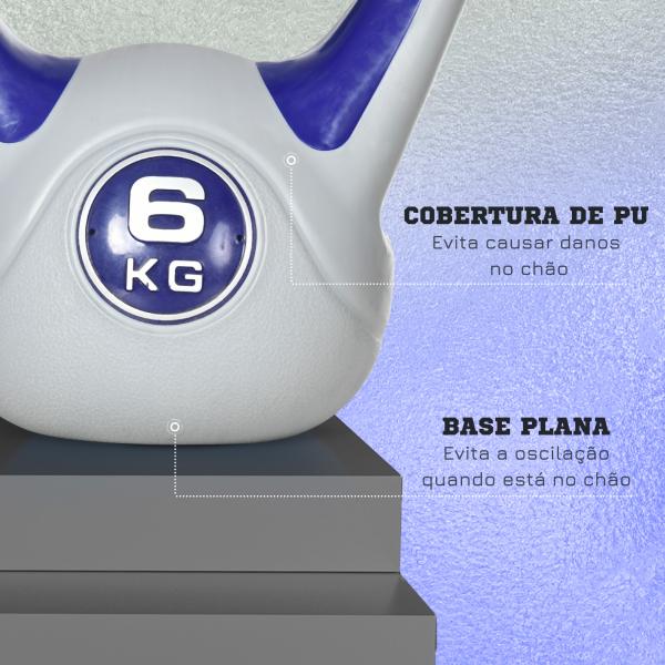 Kettlebell 6 kg Peso Russo com Revestimento de PU e Enchimento de Areia para Treino 20x13x22 cm Roxo e Cinza