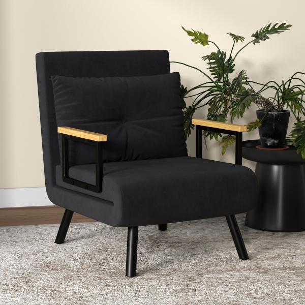 Poltrona Convertível em Cama Poltrona 3 em 1 Convertível em Cama com Encosto Ajustável em 5 Níveis 63x73x81 cm Preto