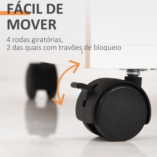 Bloco de Gavetas de Escritório com 4 Rodas Fechadura Prateleira Aberta e Armário 40x35x60 cm Branco