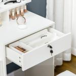 Toucador de Maquilhagem com Banco Espelho 4 Gavetas 4 Compartimentos de Armazenamento Estilo Moderno 80x38x143cm Branco