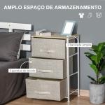 Mesa de Cabeceira com 3 Gavetas de Tecido para Dormitório Sala de Estar Corredor 45x30x71 cm Cinza e Branco