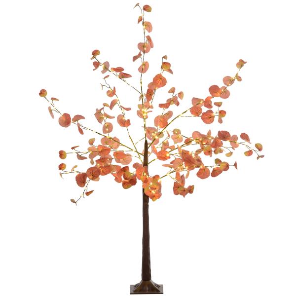 Árvore de Eucalipto Artificial 150 cm Árvore Artificial com 245 Luzes LED e Base Decoração Laranja e Marrom