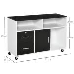 Móvel Auxiliar de Escritório Móvel Arquivador com Rodas Prateleiras Gaveta e Armário Multiuso com Grande Armazenamento 100x35x65cm Preto e Branco