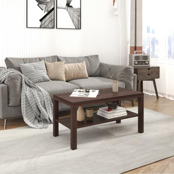 Mesa de Centro Mesa Auxiliar de 2 Níveis para Sala de Estar Escritório 90x45x45,5cm Nogueira
