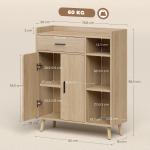 Aparador Moderno com 2 Portas 1 Gaveta e 3 Prateleiras Abertas Aparador Auxiliar de Armazenamento 80x30x96,5cm Madeira