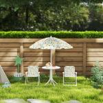 Conjunto Infantil de Mesa e Cadeiras de Jardim 4 Peças Cadeiras Dobráveis Chapéu de Sol Ajustável Design de Elefantes Branco