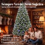 Árvore de Natal 220 cm com 400 Luzes LED, 11 Modos, Telecomando, 1378 Pontas e Base Metálica Dobrável, Verde