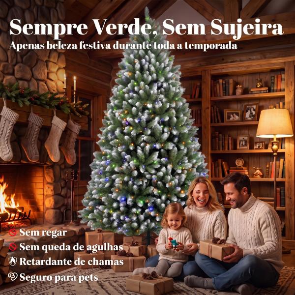Árvore de Natal 220 cm com 400 Luzes LED, 11 Modos, Telecomando, 1378 Pontas e Base Metálica Dobrável, Verde