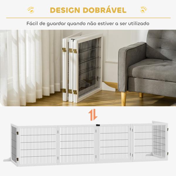 Barreira de Segurança para Cães de Madeira Dobrável para Cães Pequenos e Médios com 6 Painéis 432x36x70 cm Branco
