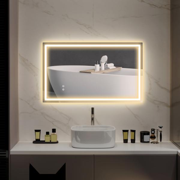 Espelho Casa de Banho com Luz LED 100x60 cm Espelho de Parede com Iluminação Anti - Embaciamento Brilho Ajustável e Interruptor Tátil