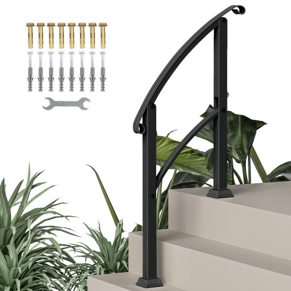 Guarda Corpo para Escada 71 cm Guarda Corpo Metálico com Kit de Instalação Ângulo Ajustável para 1 - 3 Degraus 71x8x148 cm Preto