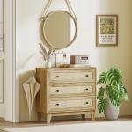 Cómoda com 3 Gavetas Cómoda de Madeira com Gavetas de Vime e Pés Elevados 80x35x76 cm Madeira