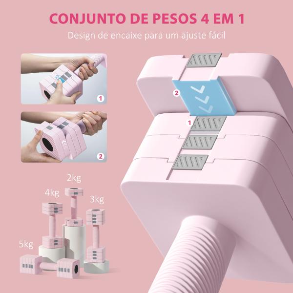Halteres Ajustáveis 5 kg Conjunto de Halteres com Pega Antiderrapante Conjunto de Halteres para Treino Rosa