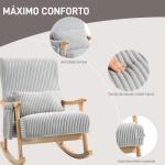 Poltrona Baloiço Moderna em Veludo Cotelê com Apoio para os Braços Almofada Lombar e Bolso Poltrona de Amamentação 65x90x98 cm Cinza