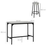 Conjunto de Móveis Altos de Bar com 5 Peças Mesa de Refeição Industrial e 4 Bancos Redondos Cinzento e Preto
