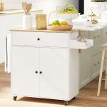 Ilha de Cozinha com Rodas com Lateral Dobrável Gaveta Suporte para Temperos e Prateleira Ajustável 106x42x87 cm Branco e Carvalho