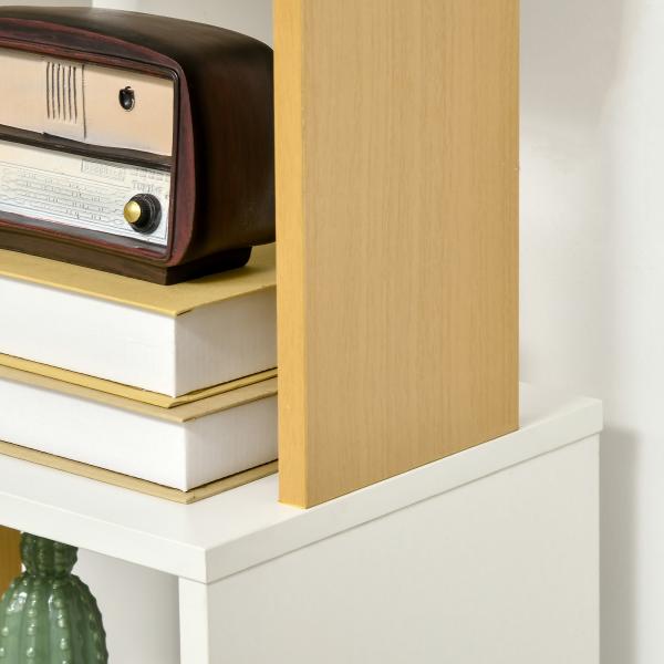 Estante de Livros em Forma de S Estante com 5 Prateleiras Abertas para Sala de Estar Escritório Anti - Tombo 33x28x161cm Branco