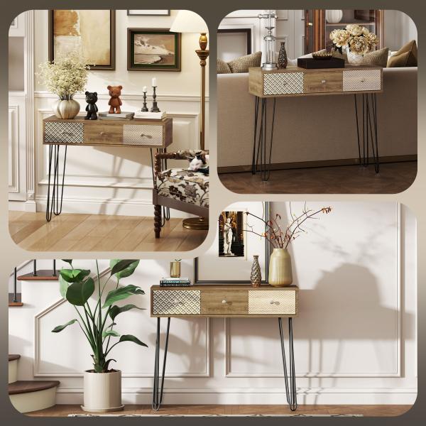 Mesa Consola com 3 Gavetas Consola Estreita para Entrada com Pés de Aço 90x30x75 cm Madeira