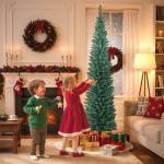 Árvore de Natal Slim 210 cm Árvore de Natal Artificial com 401 Ramos Suporte Metálico Decoração para Interior Verde