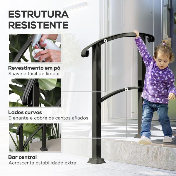 Guarda Corpo para Escada 71 cm Guarda Corpo Metálico com Kit de Instalação Ângulo Ajustável para 1 - 3 Degraus 71x8x148 cm Preto