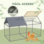 Gaiola para Pequenos Animais de Aço com 1 Porta Superior e Cobertura Anti - UV para Exterior Jardim 198x100x120 cm Prata