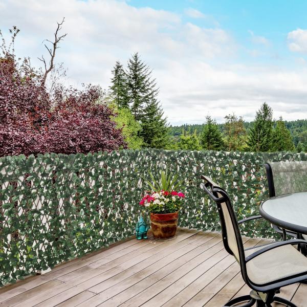 Vedação com Treliça Expansível de 2 Peças com Folhas Artificiais Parede de Folhas com Vime Decorativa Vedação de Privacidade 295x70 cm Verde