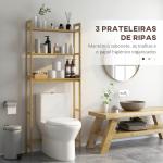 Estante sobre Sanita de Bambu com 3 Prateleiras Pés com Almofadas Antiderrapantes e Anti - Tombo 68x20x135 cm Madeira