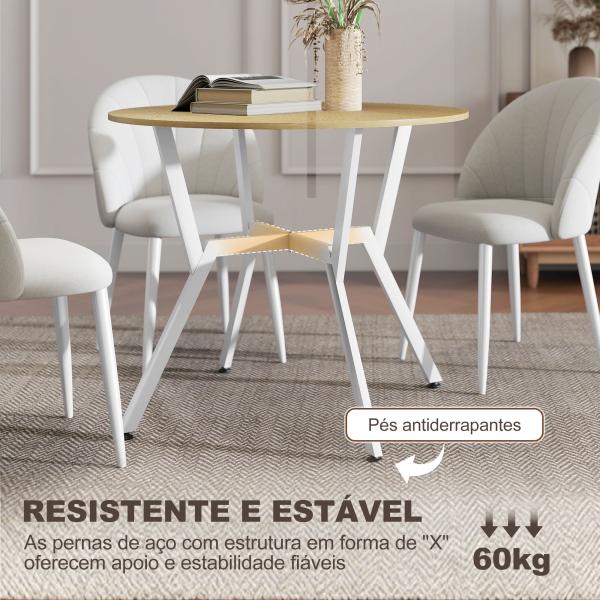 Mesa de Refeição Redonda Mesa de Jantar Estilo Industrial com Bancada de Madeira e Estrutura de Aço Ø90x76 cm Madeira e Branco