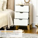 Mesa de Cabeceira com 3 Gavetas para Dormitório Sala de Estar Estilo Moderno Anti - Tombo 40x35x68,5cm Madeira e Branco
