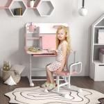 Conjunto de Secretária e Cadeira para Crianças Secretária Infantil Altura Ajustável 80x55x107,5 cm Rosa