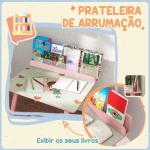 Mesa e Cadeira para Crianças com Prateleira para Livros Secretária para Crianças acima de 3 Anos Rosa