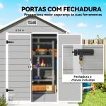 Abrigo de Jardim em Resina 182x151x219 cm com Piso Janela Ventilação Portas Duplas Cinzento