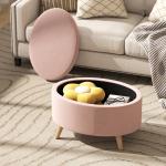 Puff Estofado em Veludo Acolchoado Banco de Armazenamento com Tampa Removível e Pés de Madeira 71x51,5x42 cm Rosa
