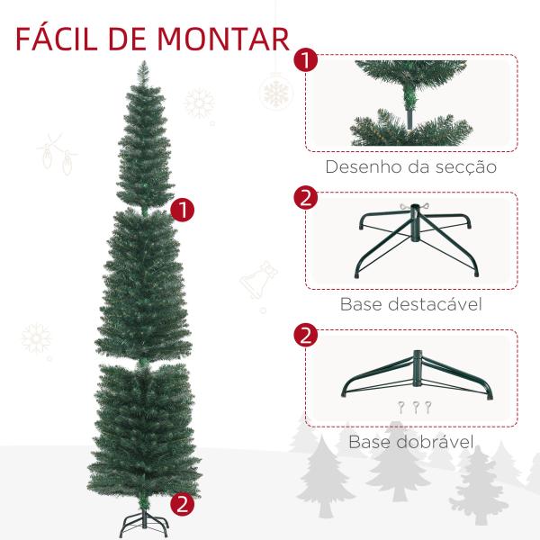 Árvore de Natal Artificial Altura 210cm com 510 Ramos de Folhas de PVC Ignífugos Base Dobrável e Suporte Metálico Verde