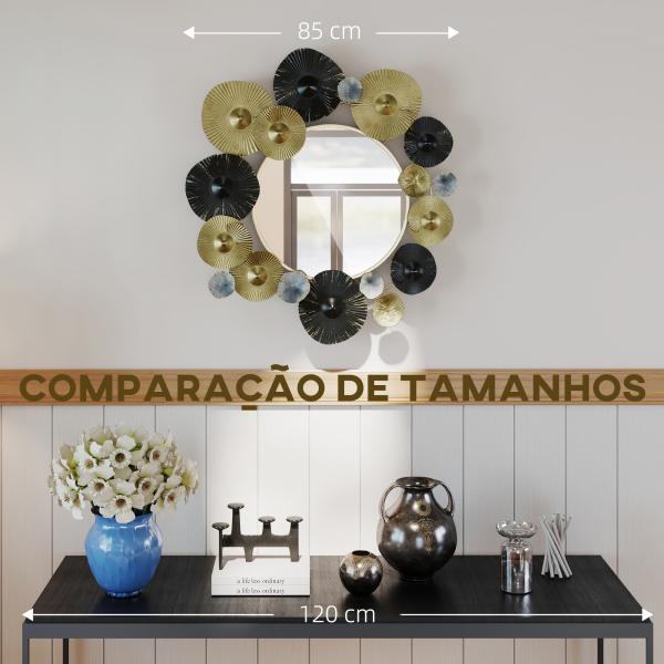 Espelho Decorativo de Parede Metálico para Sala Quarto Corredor 84x84 cm Dourado e Preto