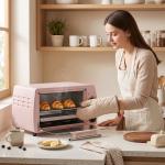 Forno Elétrico de Bancada 10 L 750 W com Temperatura até 230 °C e Temporizador 36,5x26x22 cm Rosa