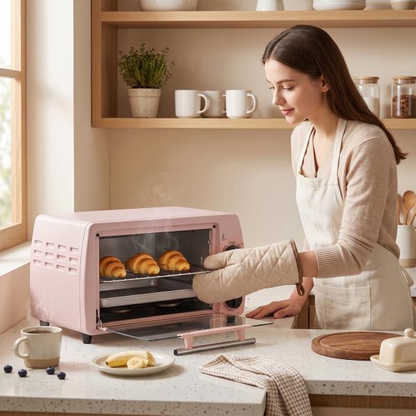 Forno Elétrico de Bancada 10 L 750 W com Temperatura até 230 °C e Temporizador 36,5x26x22 cm Rosa