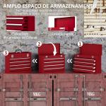 Caixa de Ferramentas de Aço com 2 Gavetas Fechaduras Metálicas Mala de Ferramentas Portátil 51x22x39,5 cm Vermelho
