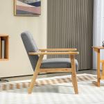 Poltrona Sala de Estar Estofada em Linho com Apoio para os Braços e Estrutura de Madeira de Borracha 64x75x76 cm Cinza Claro