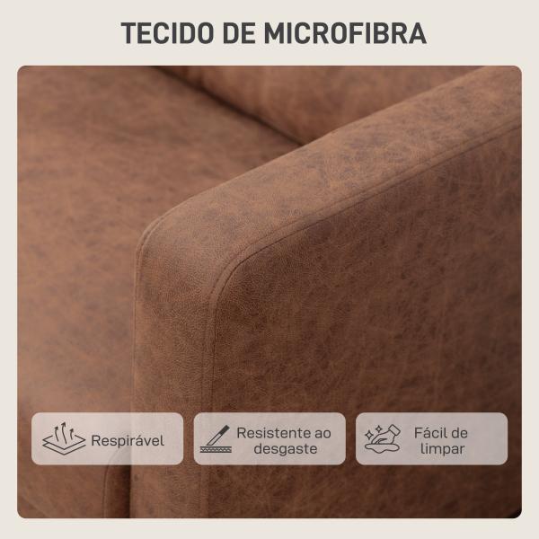 Sofá de 2 Lugares Estofado em Microfibra Sofá Moderno com Pés de Madeira Apoio de Braços 130x78x85 cm Castanho