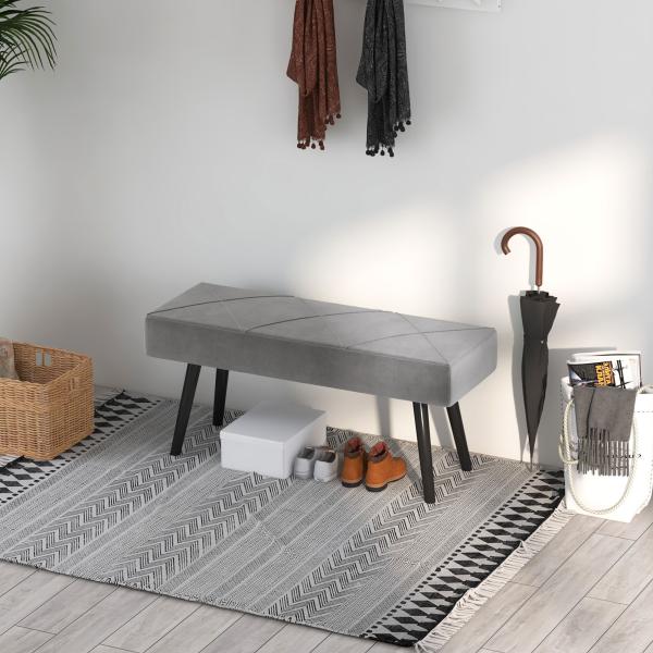 Banco de Pé de Cama Multifuncional e Moderno Banco de Dormitório com Pés de Aço e Assento Acolchoado 100x36x45 cm Cinza