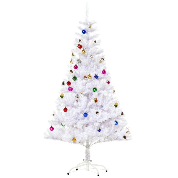 Árvore de Natal Artificial 150cm com 680 Ramos de PVC 48 Decorações Incluidas Decoração de Natal Φ85x150cm Branco