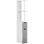 Coluna Casa de Banho com 2 Portas e 2 Prateleiras Abertas Estilo Moderno 15,2x29,8x118cm Branco e Cinza