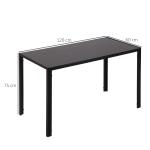 Mesa Sala de Jantar de Cristal Mesa Retangular para 4 - 6 pessoas com Pés de Metal Multifuncional 120x60x75 cm Preto