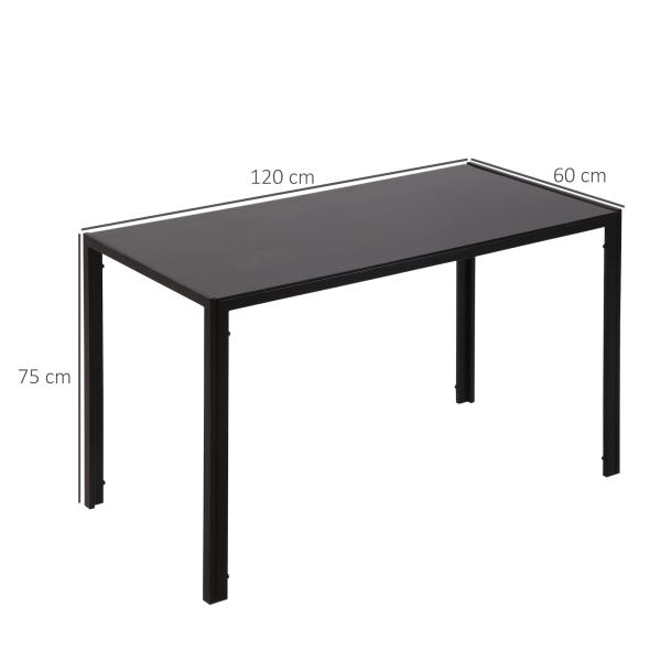 Mesa Sala de Jantar de Cristal Mesa Retangular para 4 - 6 pessoas com Pés de Metal Multifuncional 120x60x75 cm Preto