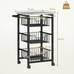 Fruteira para Cozinha Carrinho de Cozinha com 3 Cestas e Estrutura de Aço 49,5x31x69 cm Cinza Claro