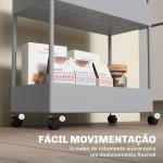 Carrinho Auxiliar com Rodas Carrinho de Armazenamento com 4 Cestas e 4 Ganchos Amovíveis 40x19x90 cm Cinza
