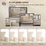 Sofá de 3 Lugares Moderno 212x80x88 cm Sofá Sala de Estar Estofado com 2 Almofadas Apoio de Braços e Estrutura de Aço Creme