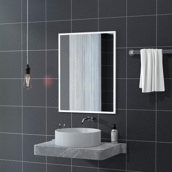 Espelho de Parede Decorativo 70x90 cm Espelho Retangular Espelho de Sala com 4 Ganchos Metálicos Estilo Moderno Branco